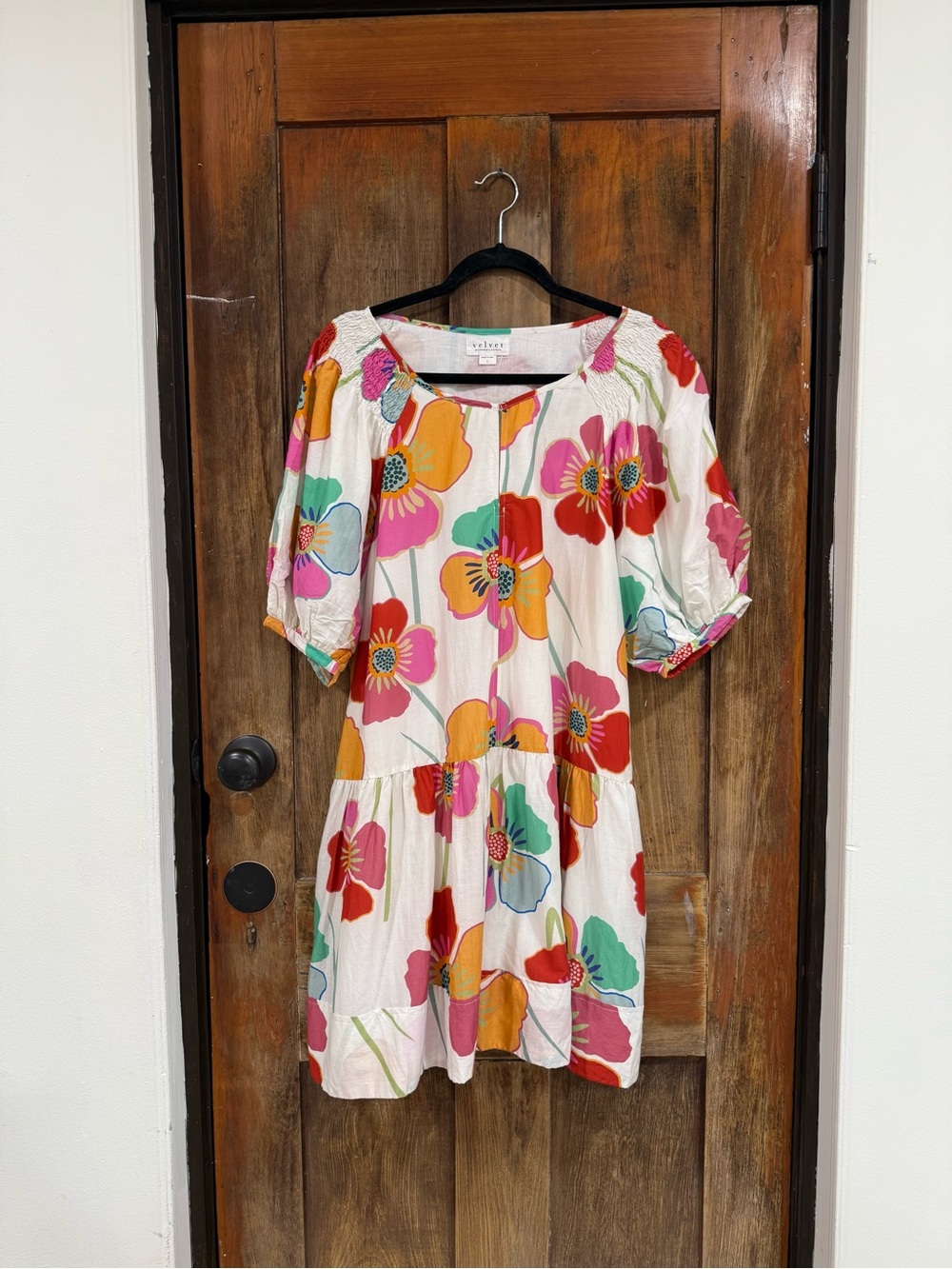 Velvet by Graham & Spencer Cream Floral Puff-Sleeve Tiered Dress